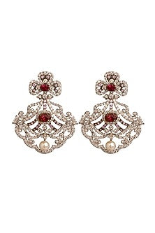 White Finish Cubic Zirconia & Hydro Ruby Dangler Earrings