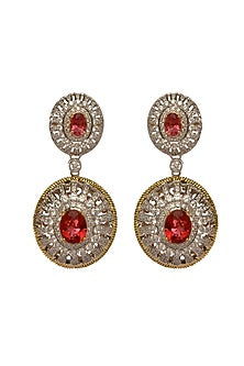 Two-Tone Rhodium Finish Cubic Zirconia & Hydro Ruby Dangler Earrings