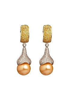 White Rhodium Finish Cubic Zirconia & Shell Pearl Dangler Earrings