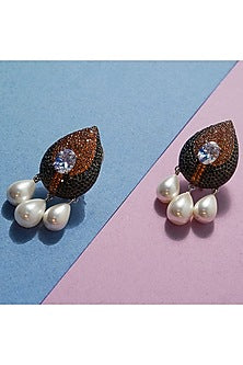 White Rhodium Finish Cubic Zirconia & Crystal Dangler Earrings In Sterling Silver