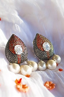 White Rhodium Finish Cubic Zirconia & Crystal Dangler Earrings In Sterling Silver