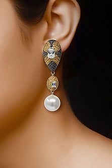 White Rhodium Finish Cubic Zirconia Dangler Earrings In Sterling Silver