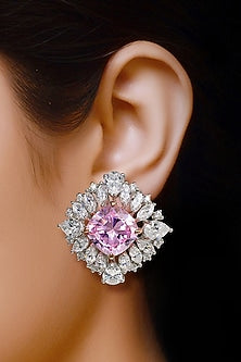 White Finish Cubic Zirconia Stud Earrings In Sterling Silver