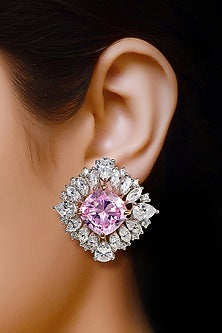 White Finish Cubic Zirconia Stud Earrings In Sterling Silver