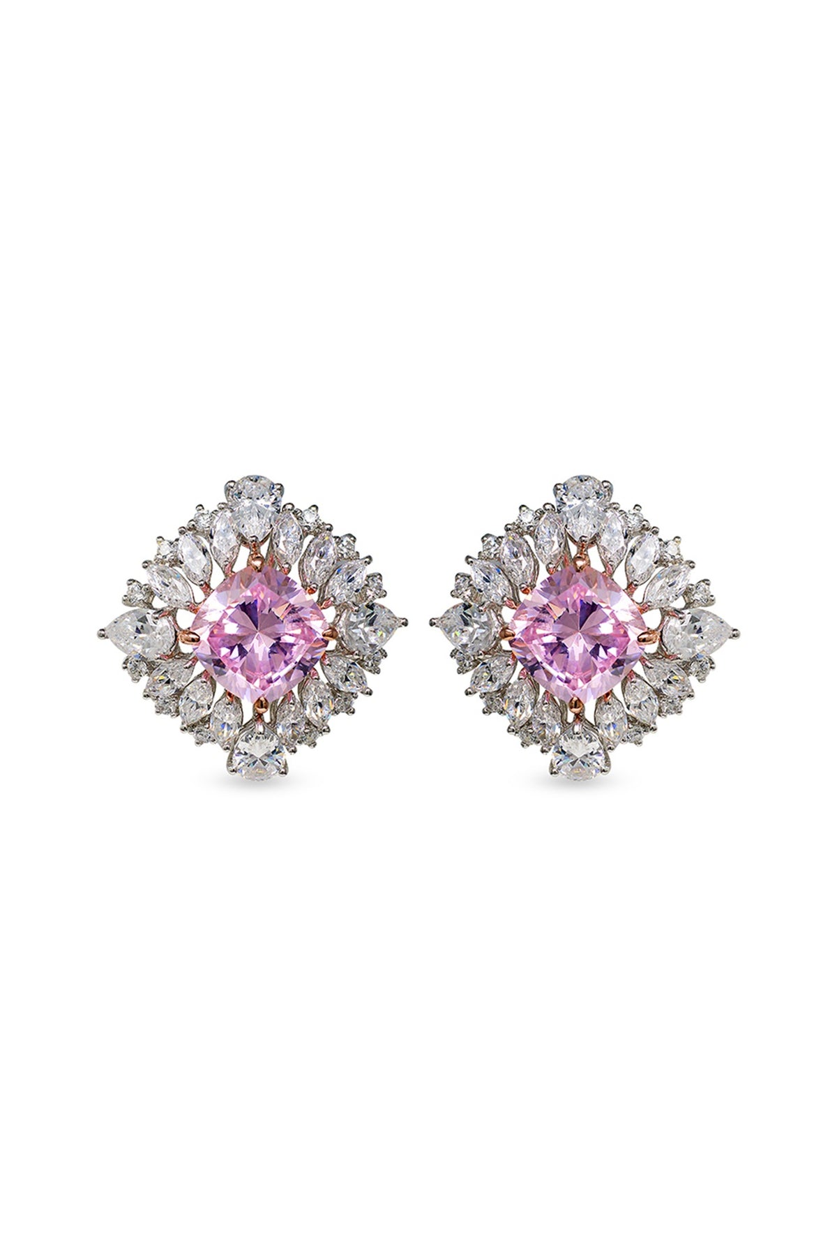 White Finish Cubic Zirconia Stud Earrings In Sterling Silver