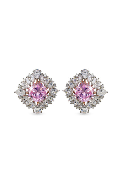 White Finish Cubic Zirconia Stud Earrings In Sterling Silver