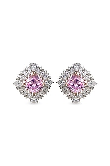 White Finish Cubic Zirconia Stud Earrings In Sterling Silver