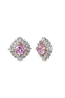 White Finish Cubic Zirconia Stud Earrings In Sterling Silver