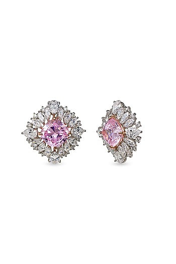 White Finish Cubic Zirconia Stud Earrings In Sterling Silver