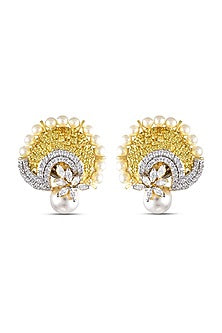 White Finish Cubic Zirconia & Pearl Dangler Earrings In Sterling Silver