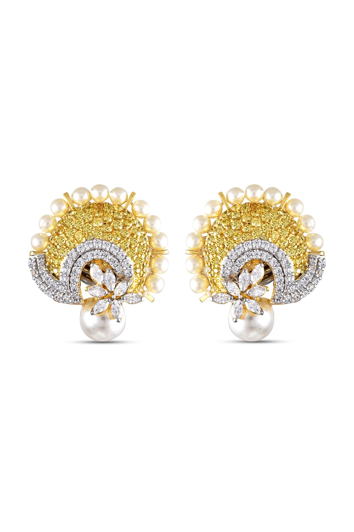 White Finish Cubic Zirconia & Pearl Dangler Earrings In Sterling Silver