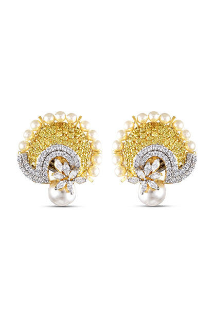 White Finish Cubic Zirconia & Pearl Dangler Earrings In Sterling Silver