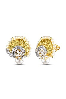 White Finish Cubic Zirconia & Pearl Dangler Earrings In Sterling Silver