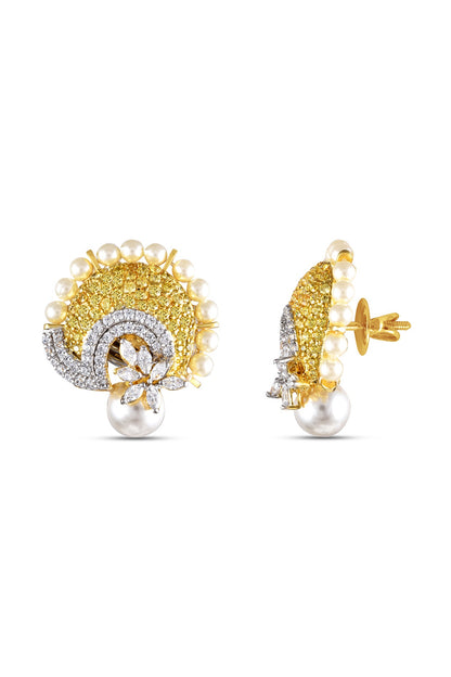 White Finish Cubic Zirconia & Pearl Dangler Earrings In Sterling Silver
