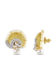 White Finish Cubic Zirconia & Pearl Dangler Earrings In Sterling Silver