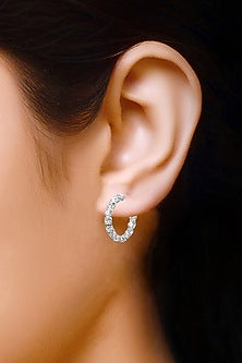White Finish Zircon Hoop Earrings In Sterling Silver