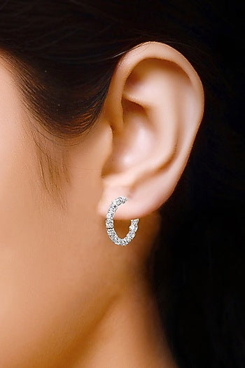 White Finish Zircon Hoop Earrings In Sterling Silver