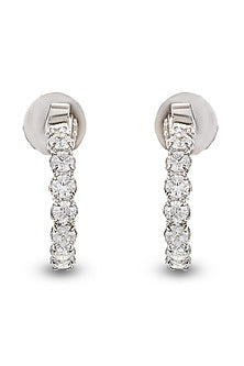 White Finish Zircon Hoop Earrings In Sterling Silver