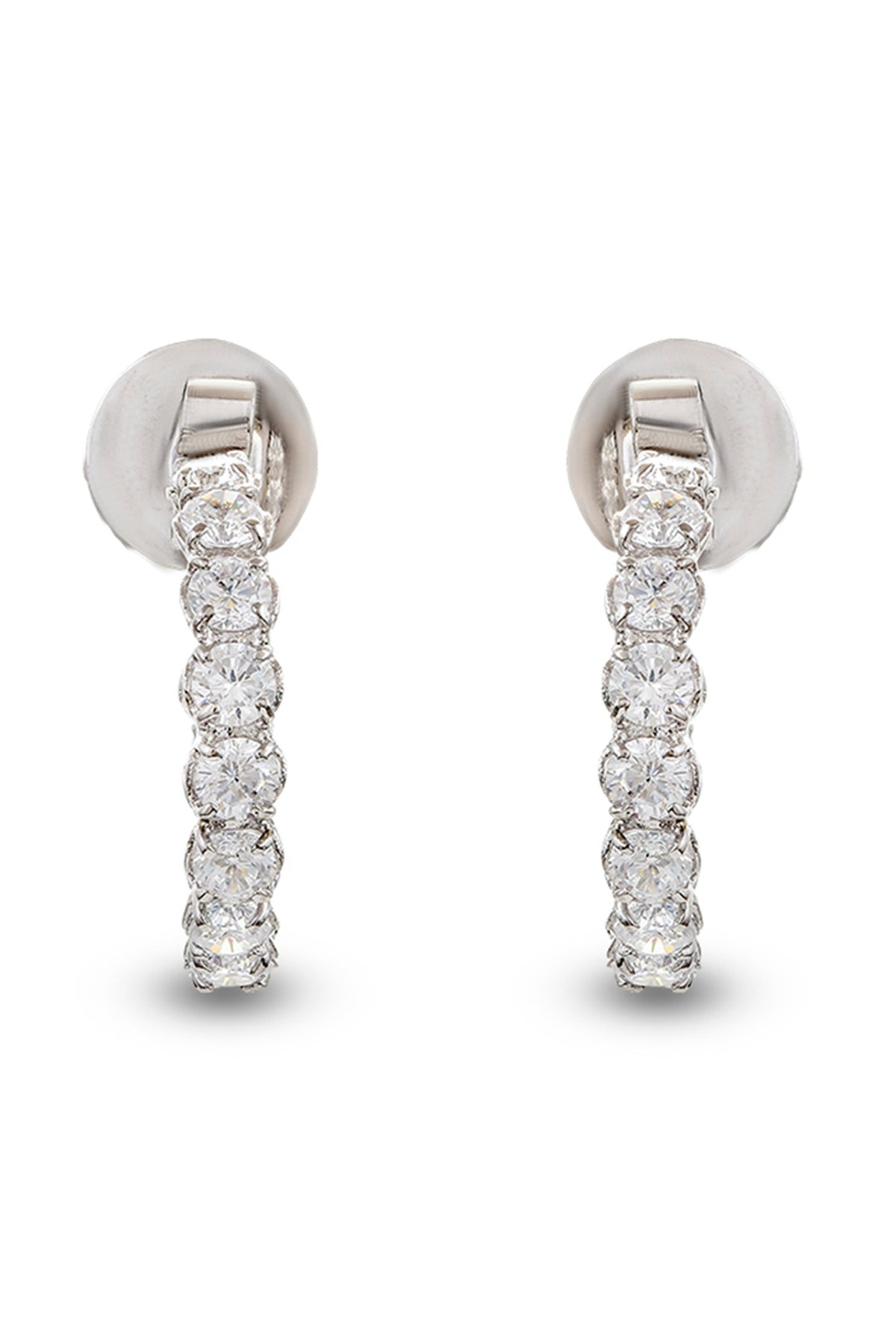 White Finish Zircon Hoop Earrings In Sterling Silver