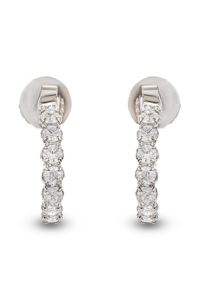 White Finish Zircon Hoop Earrings In Sterling Silver