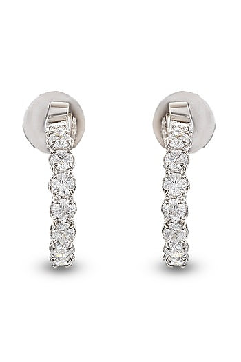White Finish Zircon Hoop Earrings In Sterling Silver