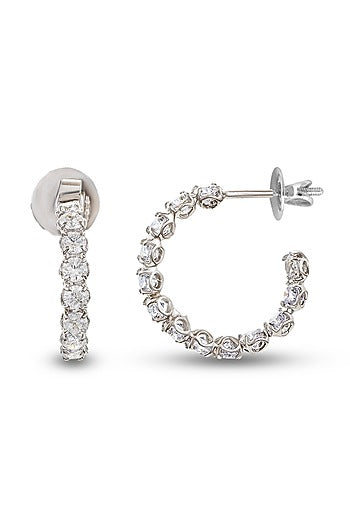 White Finish Zircon Hoop Earrings In Sterling Silver