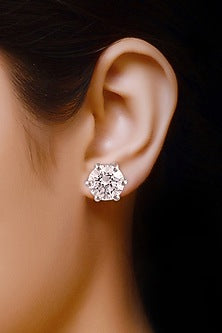 White Finish Cubic Zirconia Stud Earrings In Sterling Silver