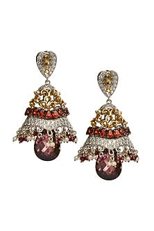 White Finish Cubic Zirconia & Pearl Dangler Earrings