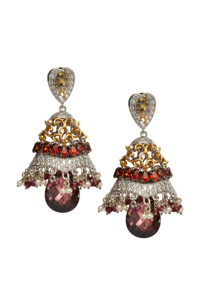 White Finish Cubic Zirconia & Pearl Dangler Earrings