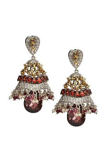 White Finish Cubic Zirconia & Pearl Dangler Earrings