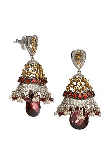 White Finish Cubic Zirconia & Pearl Dangler Earrings