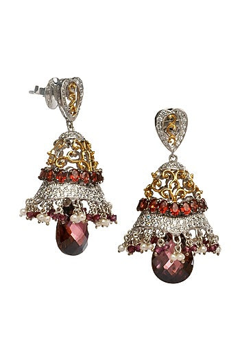 White Finish Cubic Zirconia & Pearl Dangler Earrings