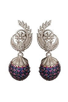 White Finish Cubic Zirconia & Sapphire Dangler Earrings