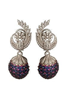 White Finish Cubic Zirconia & Sapphire Dangler Earrings