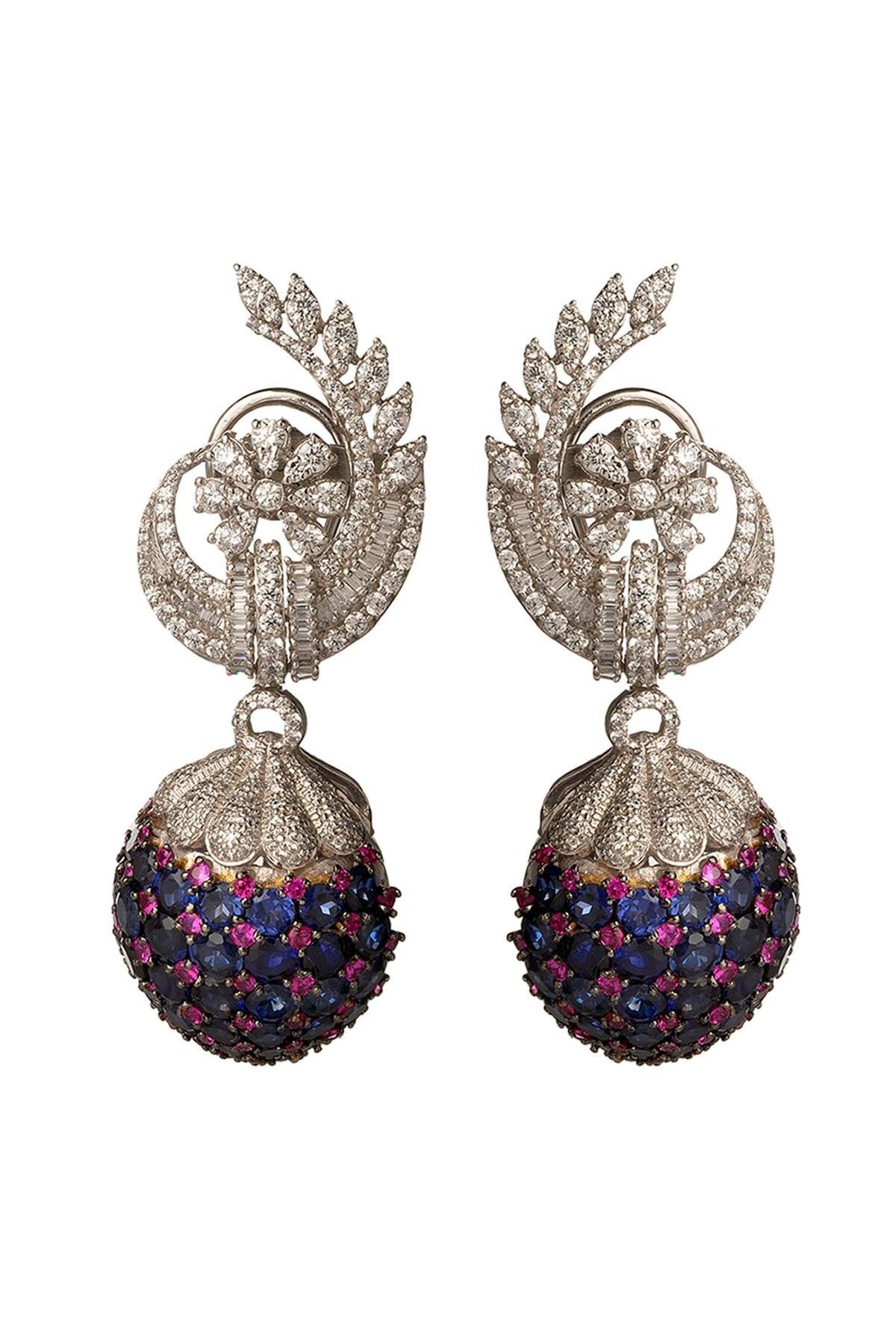 White Finish Cubic Zirconia & Sapphire Dangler Earrings