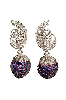 White Finish Cubic Zirconia & Sapphire Dangler Earrings
