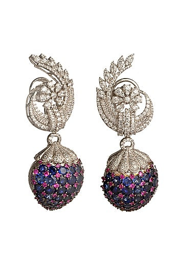White Finish Cubic Zirconia & Sapphire Dangler Earrings
