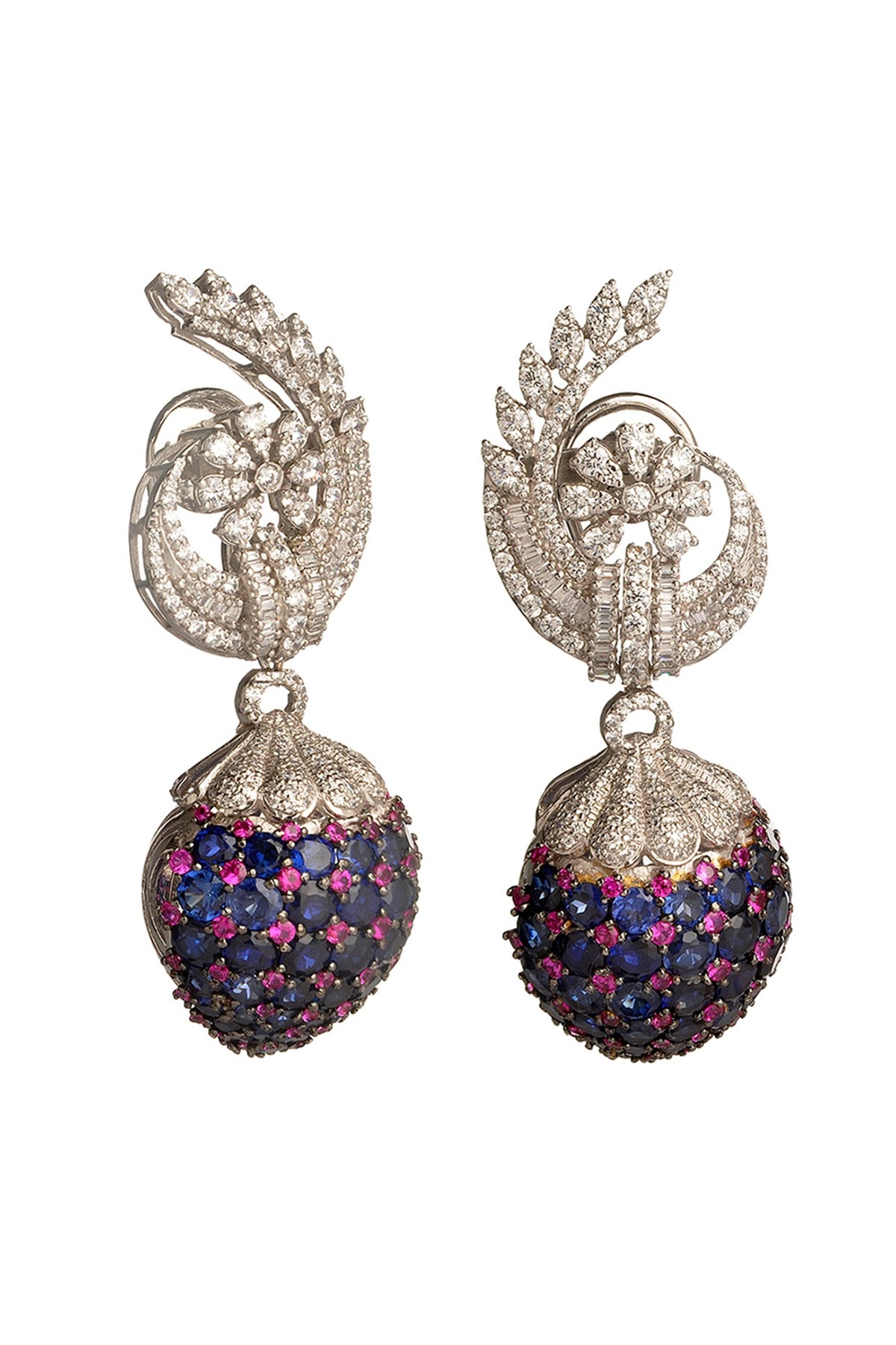 White Finish Cubic Zirconia & Sapphire Dangler Earrings