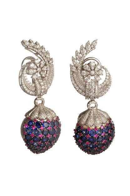 White Finish Cubic Zirconia & Sapphire Dangler Earrings