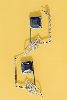 White Finish Cubic Zirconia & Blue Sapphire Dangler Earrings