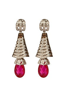 White Finish Cubic Zirconia & Hydro Ruby Wave Dangler Earrings