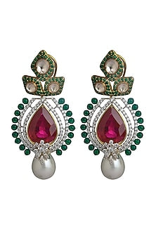 Two Tone Finish Cubic Zirconia & Hydro Ruby Dangler Earrings