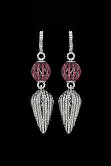 Two Tone Finish Cubic Zirconia & Hydro Ruby Dangler Earrings