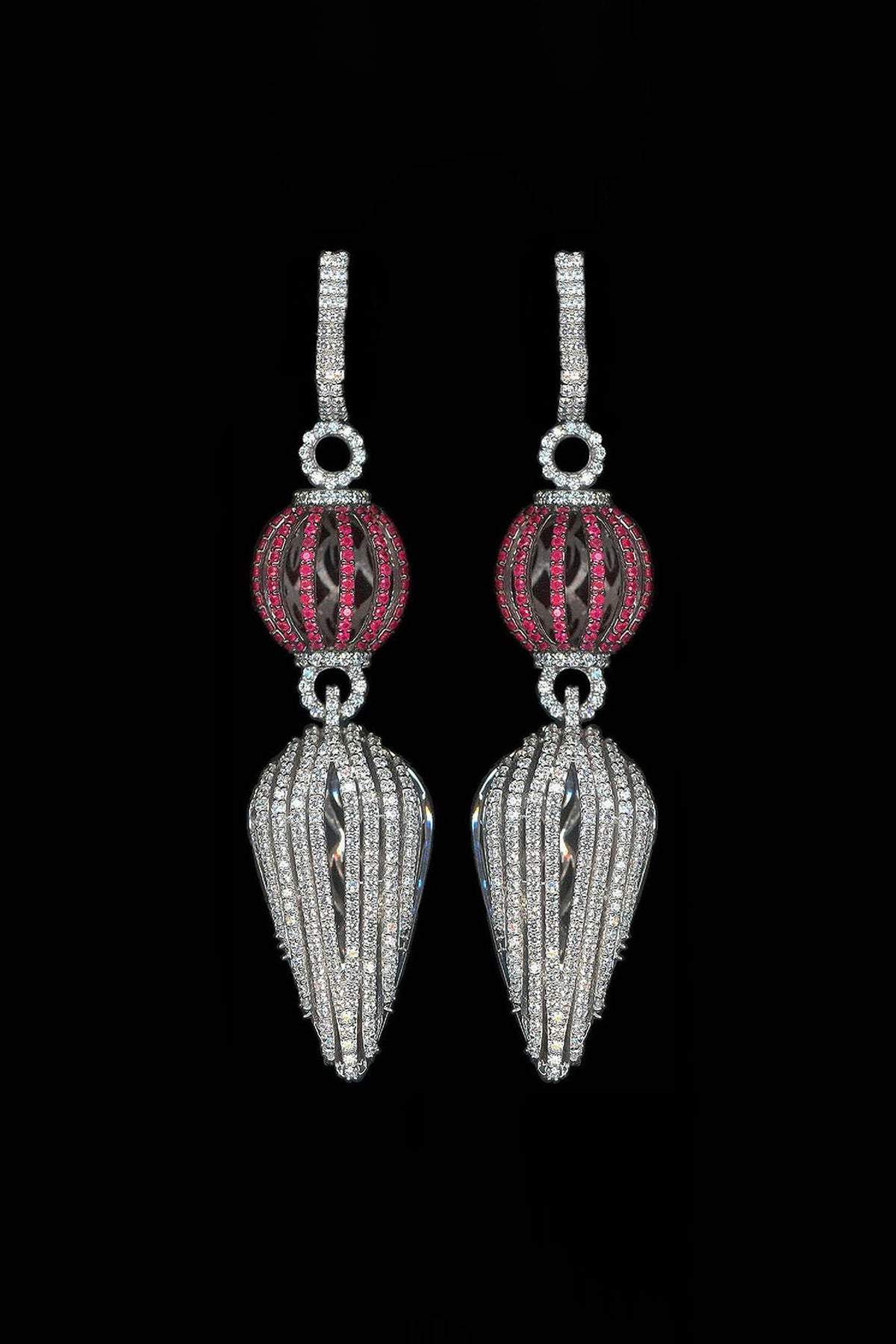 Two Tone Finish Cubic Zirconia & Hydro Ruby Dangler Earrings