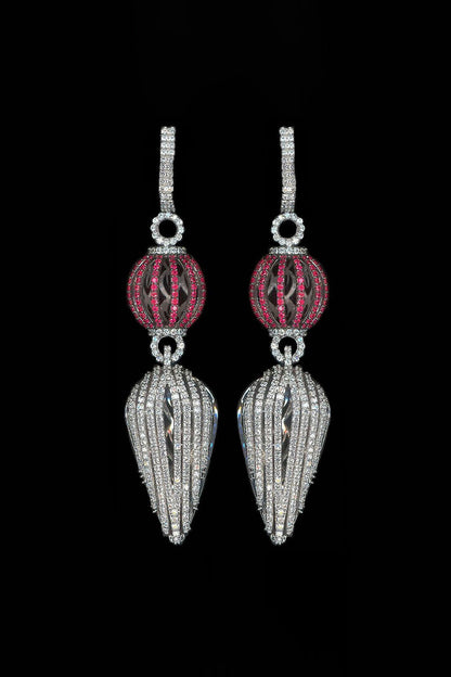 Two Tone Finish Cubic Zirconia & Hydro Ruby Dangler Earrings