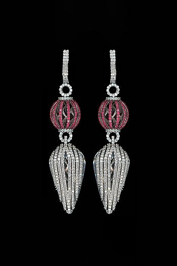Two Tone Finish Cubic Zirconia & Hydro Ruby Dangler Earrings