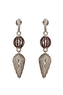 Two Tone Finish Cubic Zirconia & Hydro Ruby Dangler Earrings