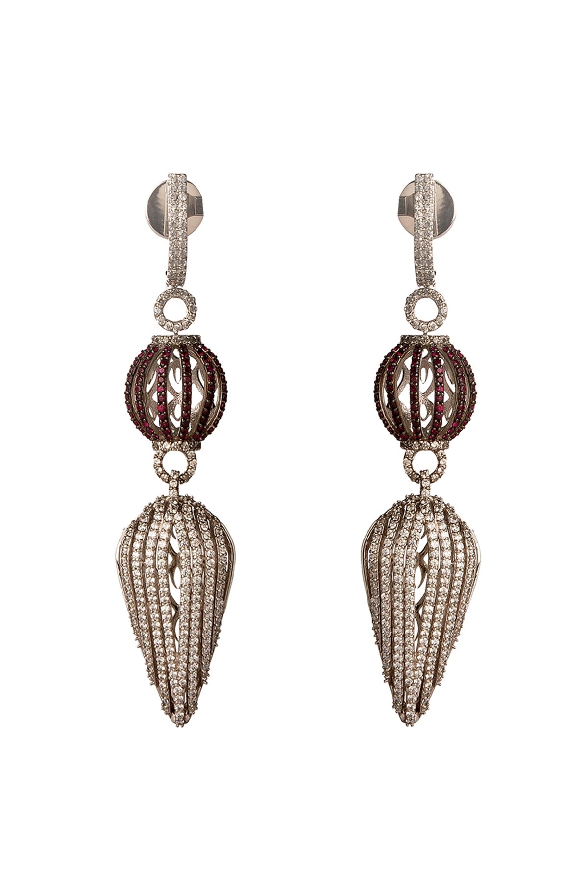 Two Tone Finish Cubic Zirconia & Hydro Ruby Dangler Earrings