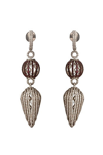 Two Tone Finish Cubic Zirconia & Hydro Ruby Dangler Earrings
