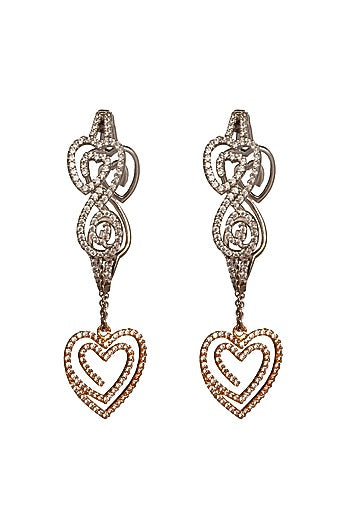 Two Tone Finish Cubic Zirconia Hoop Earrings
